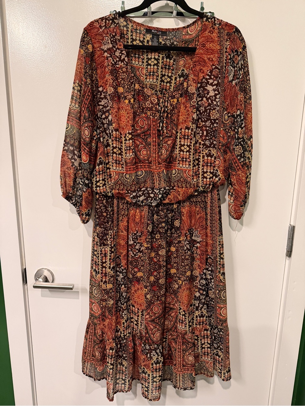 Style & Co. Rust and Black Paisley Patchwork Midi Dress